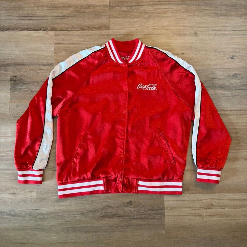 Coca Cola Forever 21 Red & White Racing Bomber Jacket Size XL Classic Americana